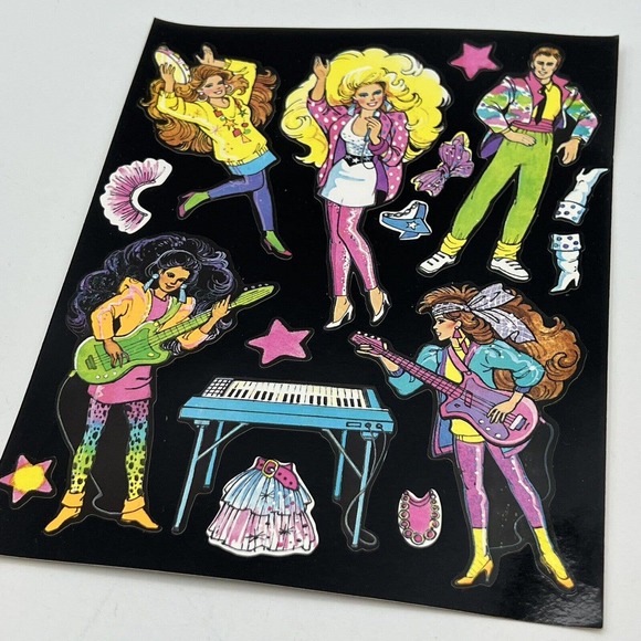 Vtg Barbie & Rockers Stickers Sheet Colorforms Window Clings 1980s Rock Cartoon - Picture 1 of 5
